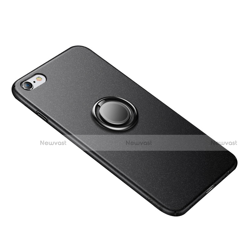 Hard Rigid Plastic Matte Finish Snap On Case with Finger Ring Stand A05 for Apple iPhone 6S Black