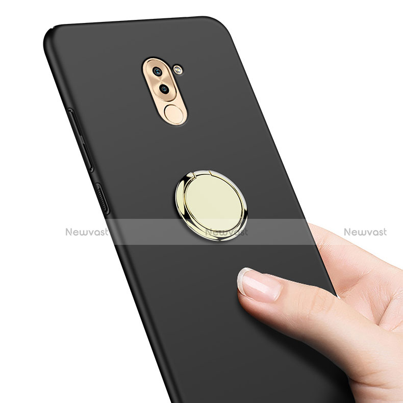 Hard Rigid Plastic Matte Finish Snap On Case with Finger Ring Stand A05 for Huawei GR5 (2017) Black