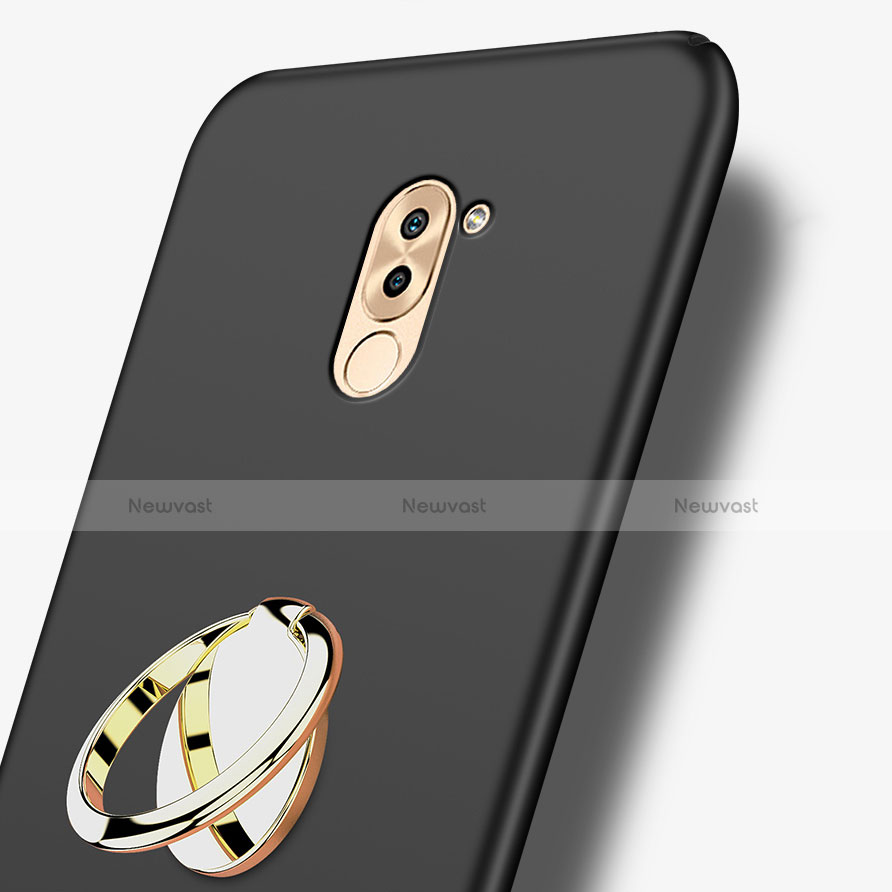 Hard Rigid Plastic Matte Finish Snap On Case with Finger Ring Stand A05 for Huawei Honor 6X Black