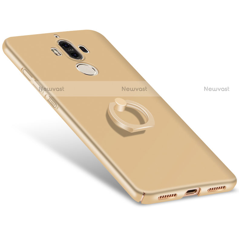 Hard Rigid Plastic Matte Finish Snap On Case with Finger Ring Stand A05 for Huawei Mate 9 Gold