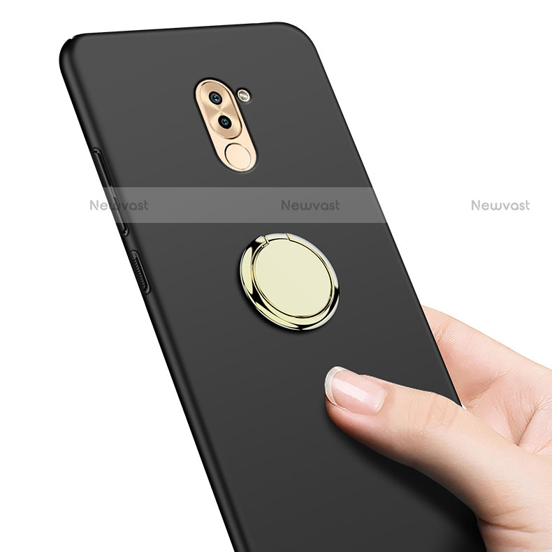 Hard Rigid Plastic Matte Finish Snap On Case with Finger Ring Stand A05 for Huawei Mate 9 Lite Black