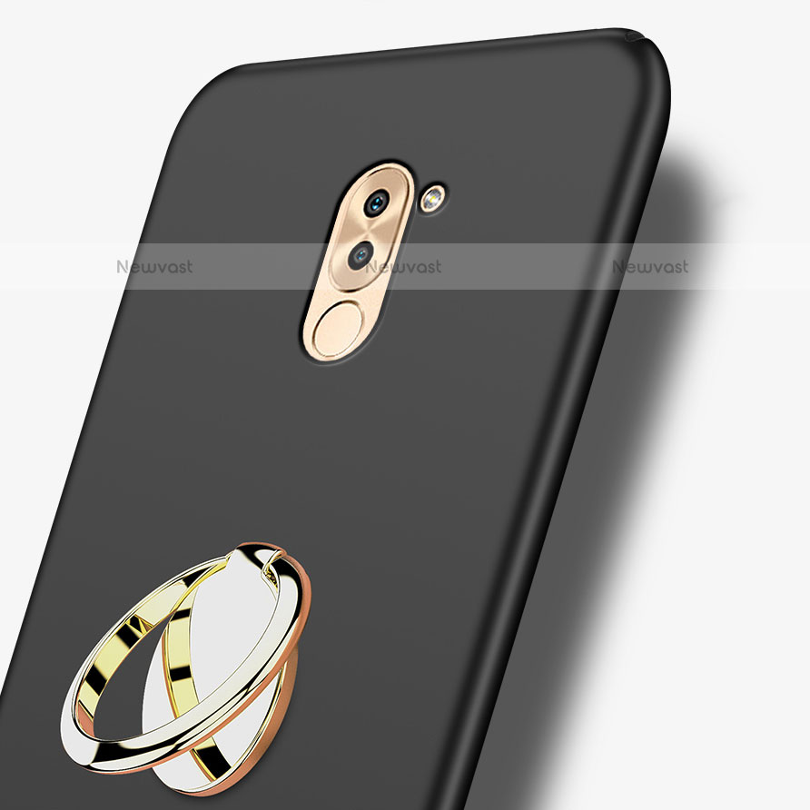 Hard Rigid Plastic Matte Finish Snap On Case with Finger Ring Stand A05 for Huawei Mate 9 Lite Black