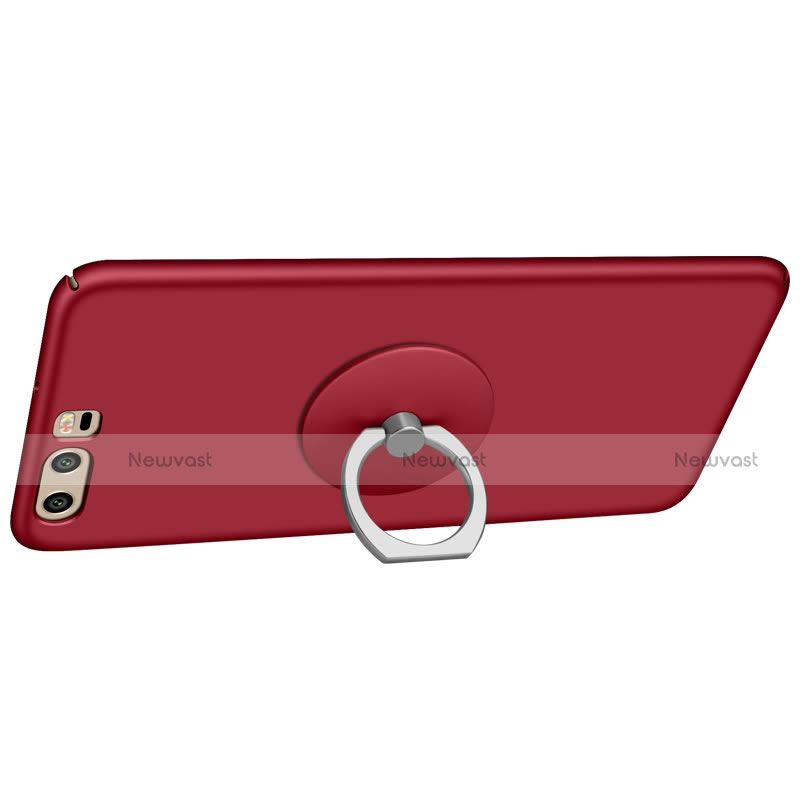 Hard Rigid Plastic Matte Finish Snap On Case with Finger Ring Stand A05 for Huawei P10 Red