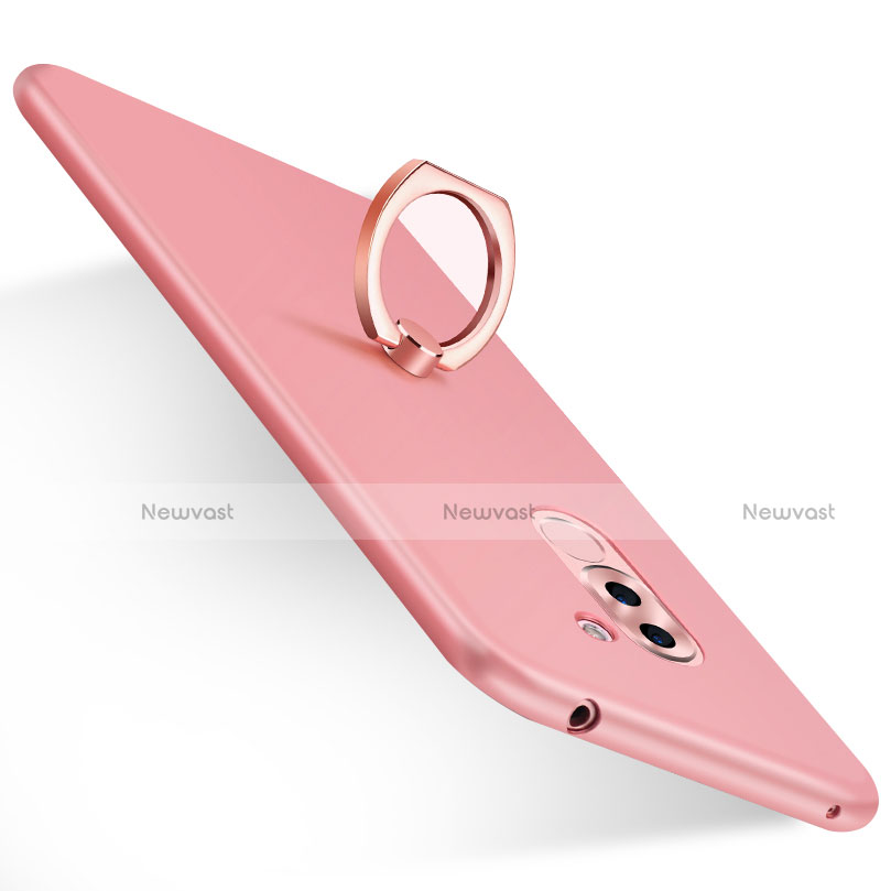 Hard Rigid Plastic Matte Finish Snap On Case with Finger Ring Stand A06 for Huawei Honor 6X Pink