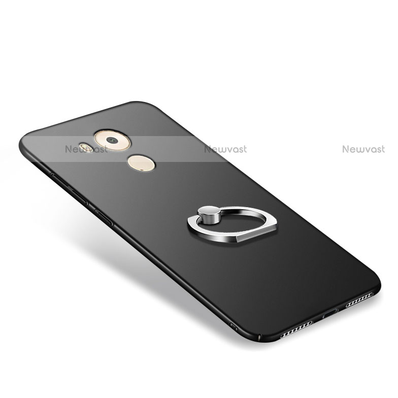 Hard Rigid Plastic Matte Finish Snap On Case with Finger Ring Stand A06 for Huawei Mate 8 Black