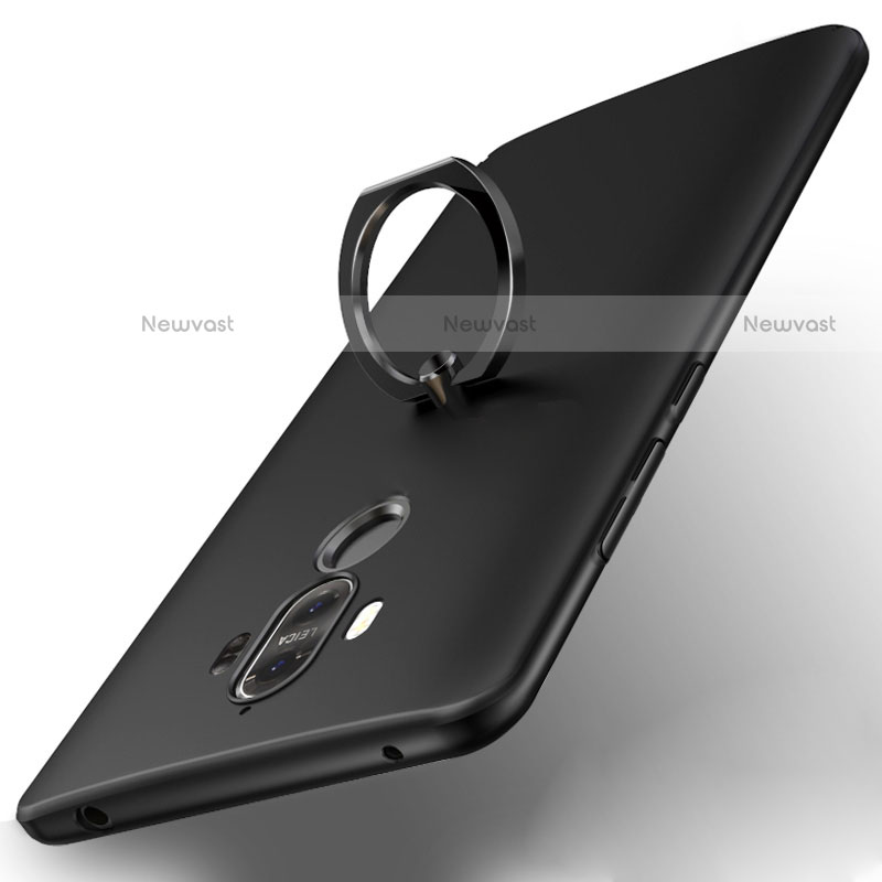 Hard Rigid Plastic Matte Finish Snap On Case with Finger Ring Stand A06 for Huawei Mate 9 Black