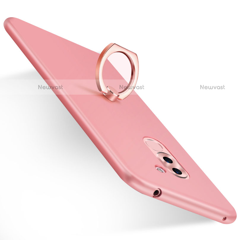 Hard Rigid Plastic Matte Finish Snap On Case with Finger Ring Stand A06 for Huawei Mate 9 Lite Pink