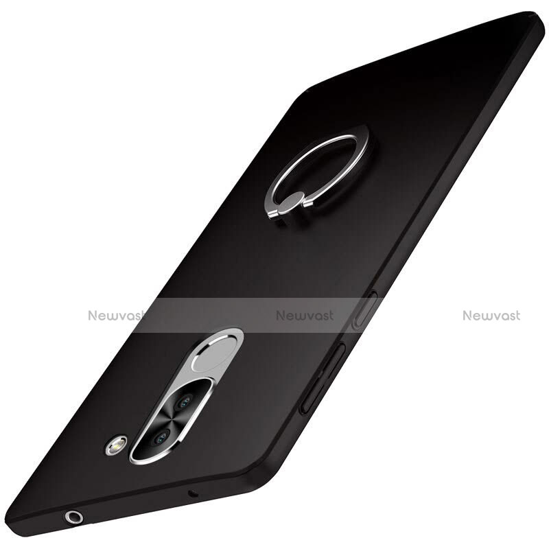 Hard Rigid Plastic Matte Finish Snap On Case with Finger Ring Stand A07 for Huawei Honor 6X Black