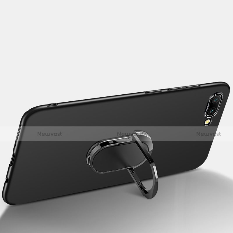 Hard Rigid Plastic Matte Finish Snap On Case with Finger Ring Stand and Lanyard for Huawei Honor 10 Black