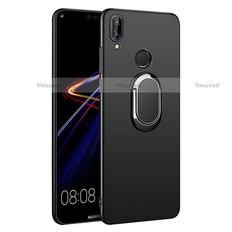 Hard Rigid Plastic Matte Finish Snap On Case with Finger Ring Stand and Lanyard for Huawei Nova 3e Black