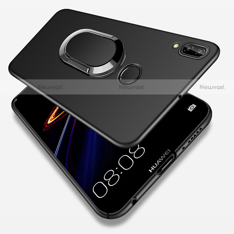 Hard Rigid Plastic Matte Finish Snap On Case with Finger Ring Stand and Lanyard for Huawei Nova 3e Black