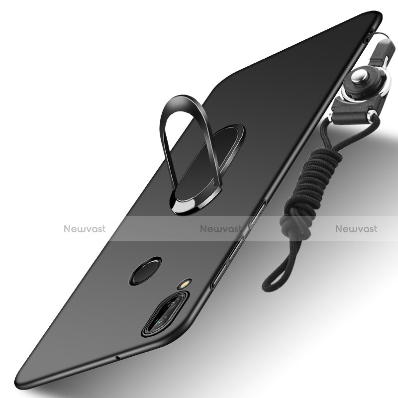 Hard Rigid Plastic Matte Finish Snap On Case with Finger Ring Stand and Lanyard for Huawei P20 Lite Black