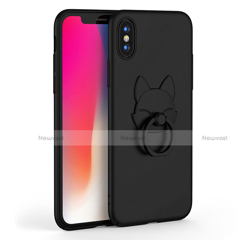 Hard Rigid Plastic Matte Finish Snap On Case with Finger Ring Stand C01 for Apple iPhone Xs Max Black