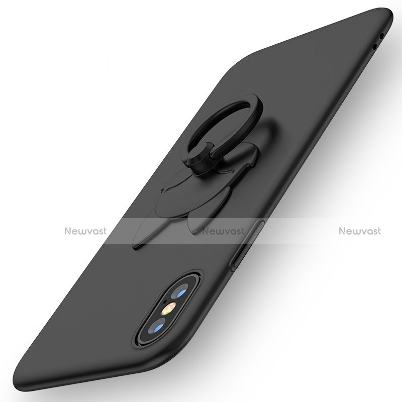 Hard Rigid Plastic Matte Finish Snap On Case with Finger Ring Stand C01 for Apple iPhone Xs Max Black