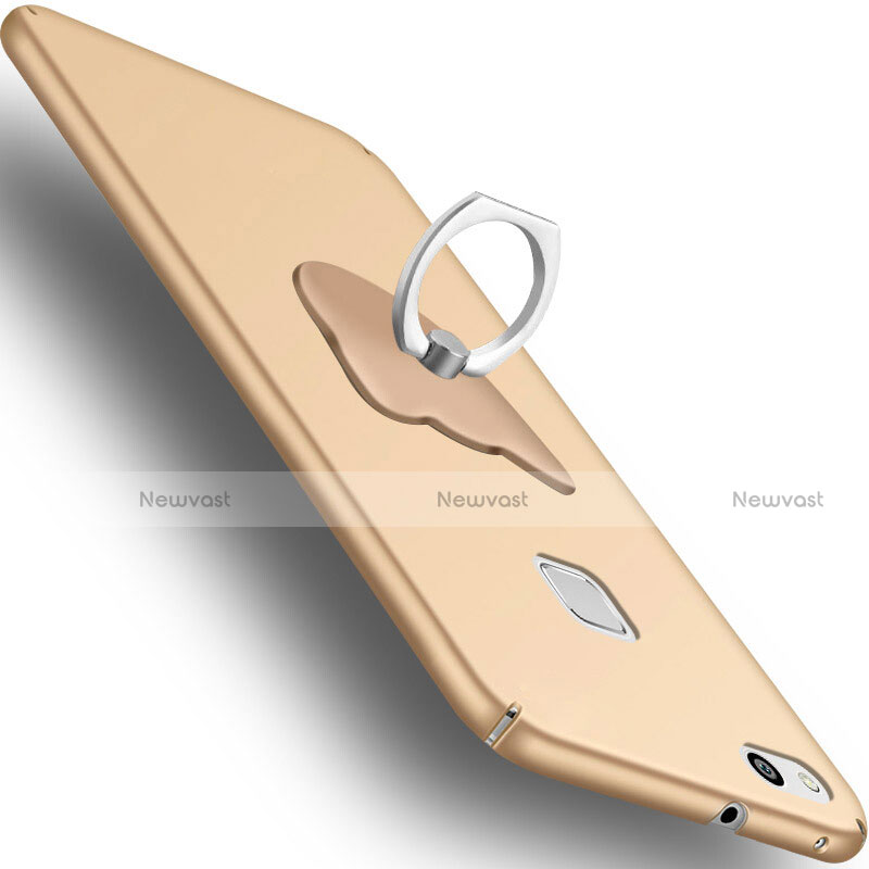 Hard Rigid Plastic Matte Finish Snap On Case with Finger Ring Stand C01 for Huawei P10 Lite Gold