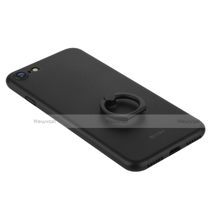 Hard Rigid Plastic Matte Finish Snap On Case with Finger Ring Stand F01 for Apple iPhone 7 Black
