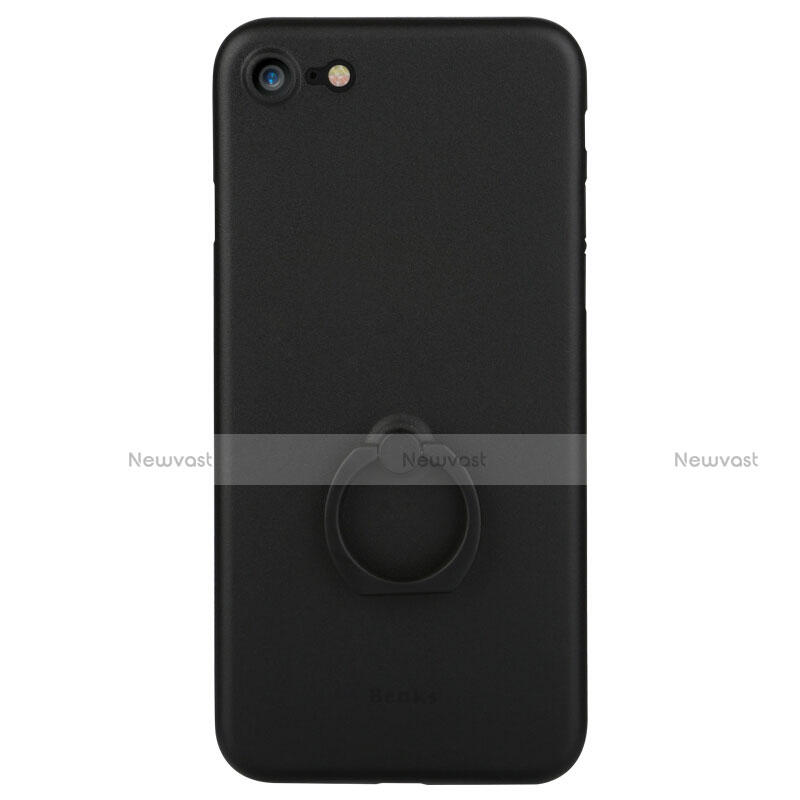 Hard Rigid Plastic Matte Finish Snap On Case with Finger Ring Stand F01 for Apple iPhone 7 Black