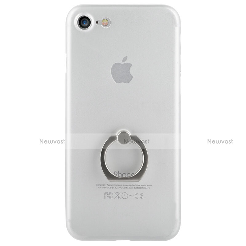 Hard Rigid Plastic Matte Finish Snap On Case with Finger Ring Stand F01 for Apple iPhone 7 White