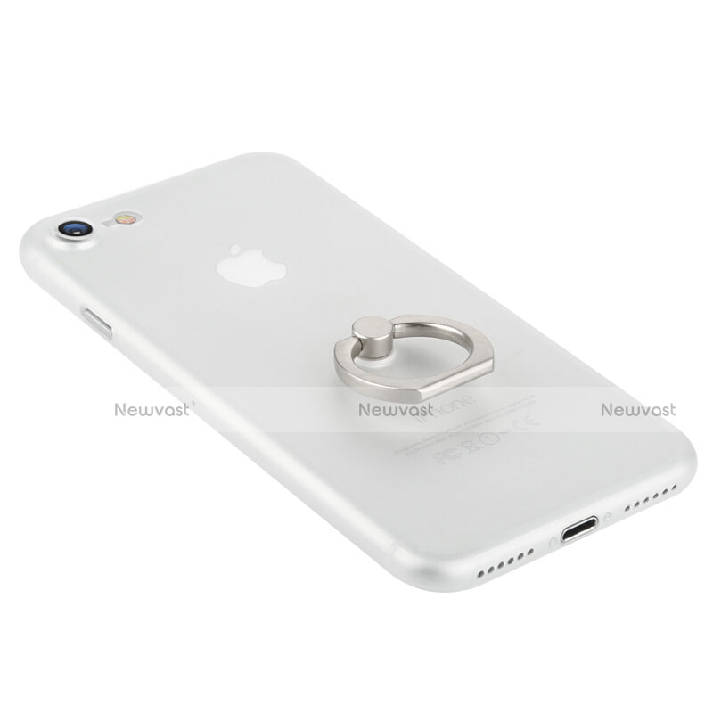 Hard Rigid Plastic Matte Finish Snap On Case with Finger Ring Stand F01 for Apple iPhone 8 White