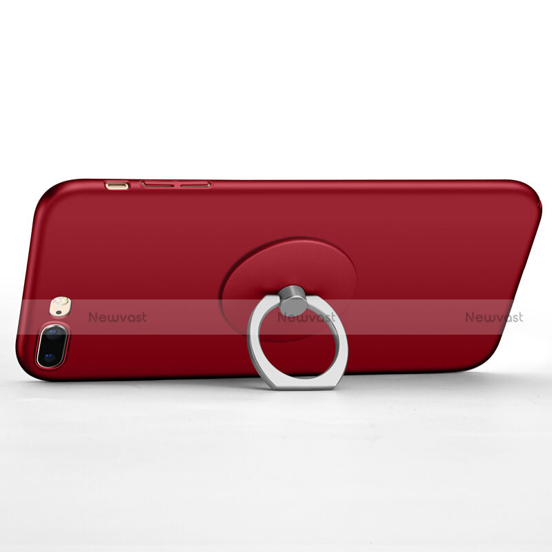 Hard Rigid Plastic Matte Finish Snap On Case with Finger Ring Stand for Apple iPhone 8 Plus Red