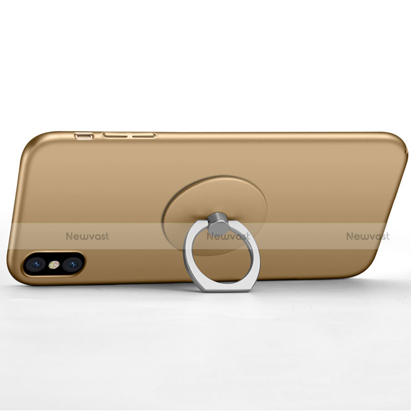 Hard Rigid Plastic Matte Finish Snap On Case with Finger Ring Stand for Apple iPhone X Gold