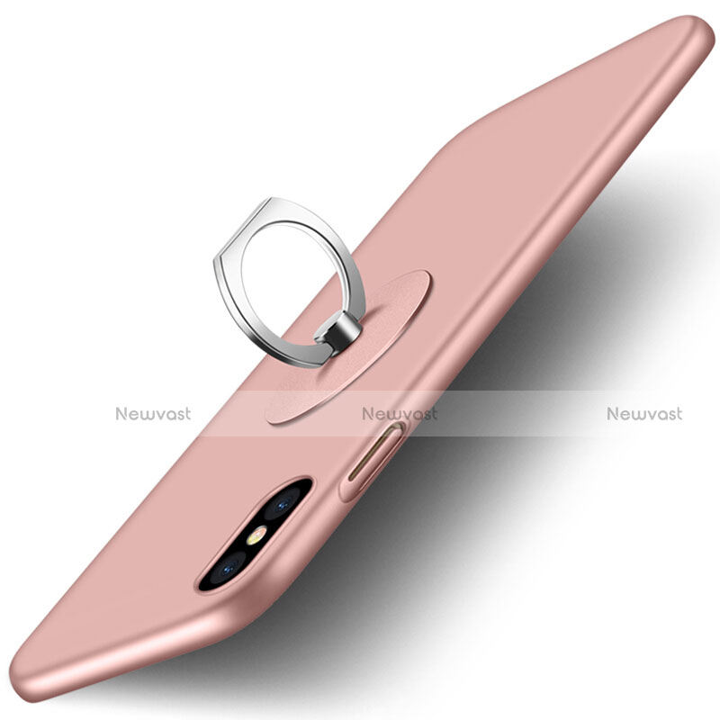 Hard Rigid Plastic Matte Finish Snap On Case with Finger Ring Stand for Apple iPhone X Pink