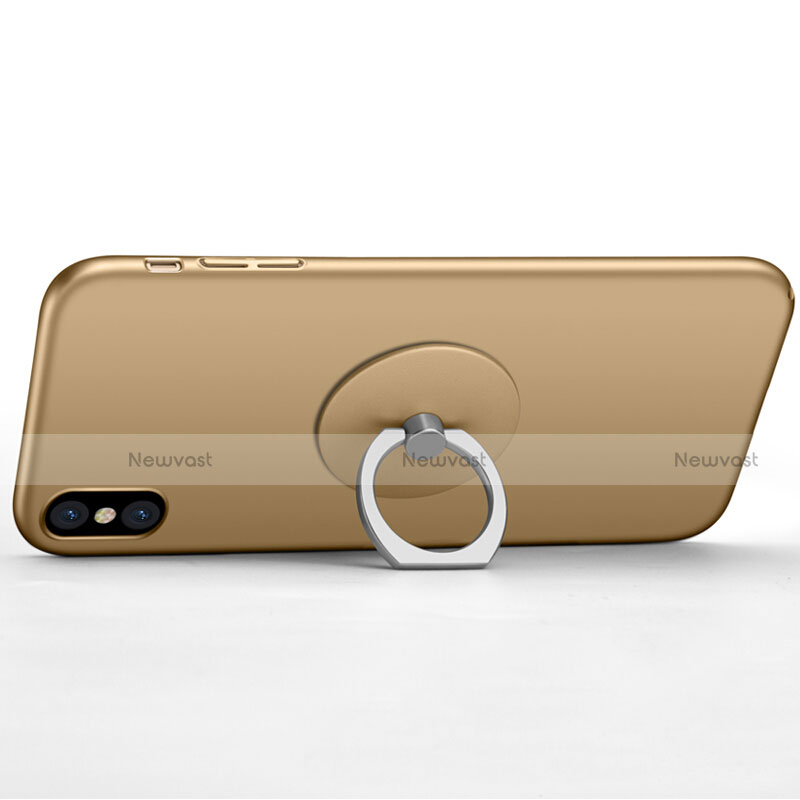 Hard Rigid Plastic Matte Finish Snap On Case with Finger Ring Stand for Apple iPhone Xs Gold