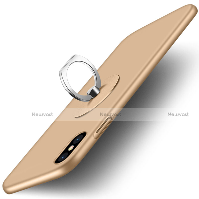 Hard Rigid Plastic Matte Finish Snap On Case with Finger Ring Stand for Apple iPhone Xs Max Gold