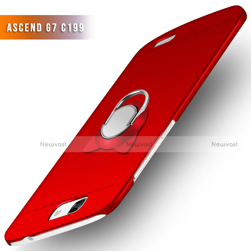 Hard Rigid Plastic Matte Finish Snap On Case with Finger Ring Stand for Huawei Ascend G7 Red