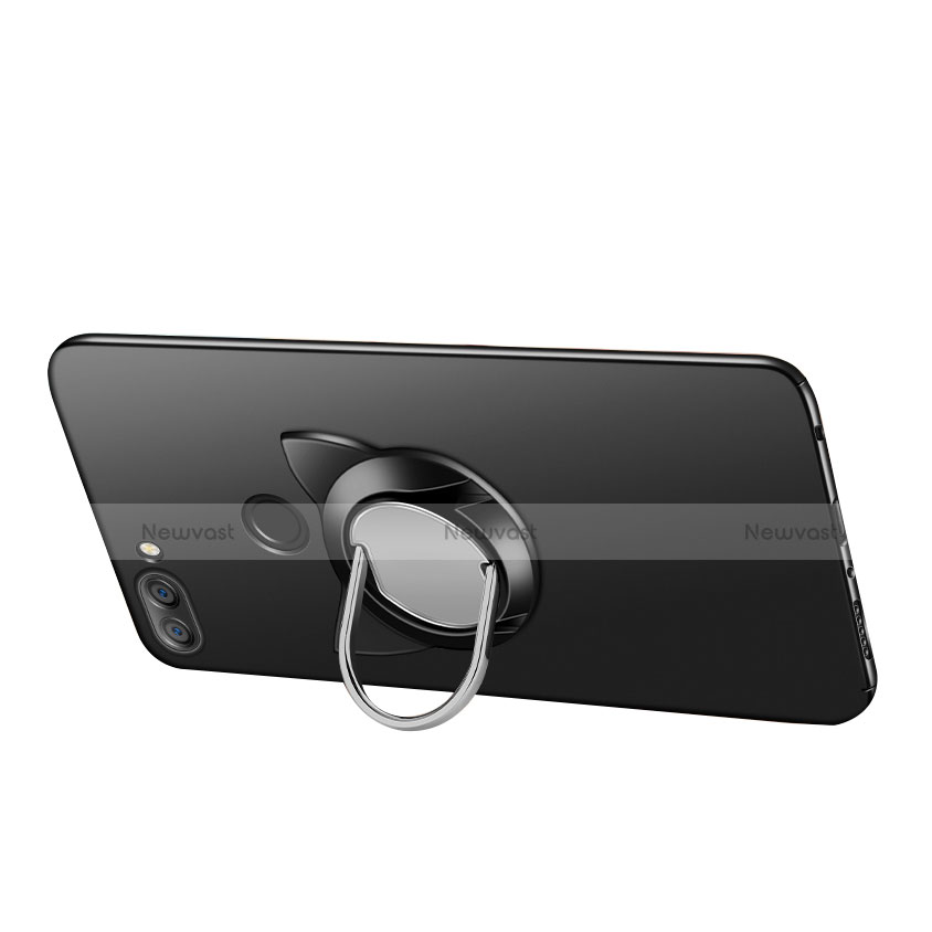 Hard Rigid Plastic Matte Finish Snap On Case with Finger Ring Stand for Huawei Enjoy 8 Plus Black