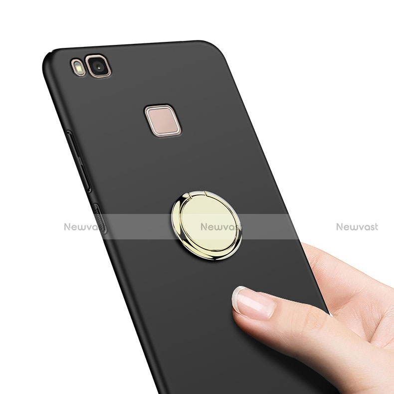 Hard Rigid Plastic Matte Finish Snap On Case with Finger Ring Stand for Huawei G9 Lite Black