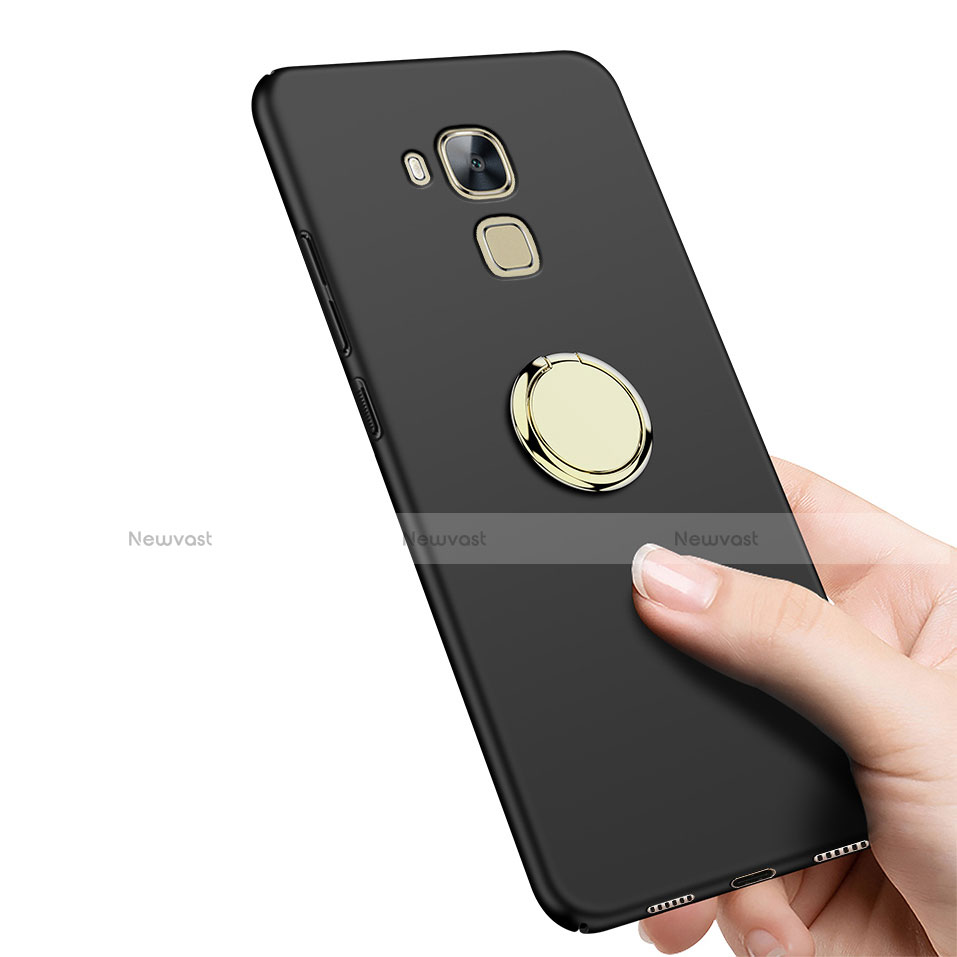 Hard Rigid Plastic Matte Finish Snap On Case with Finger Ring Stand for Huawei G9 Plus Black