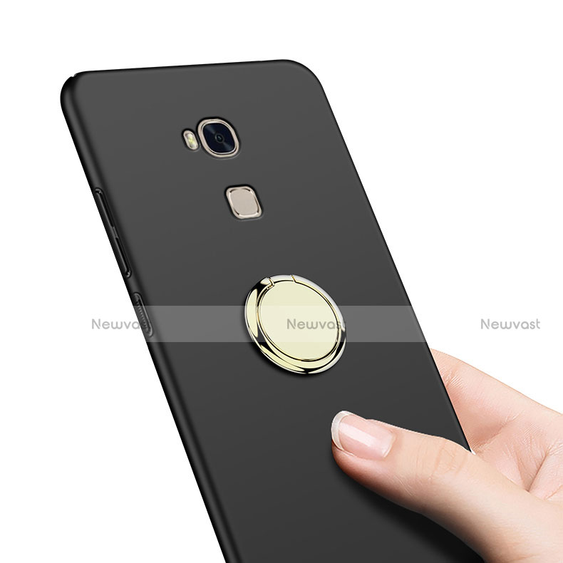 Hard Rigid Plastic Matte Finish Snap On Case with Finger Ring Stand for Huawei GR5 Black