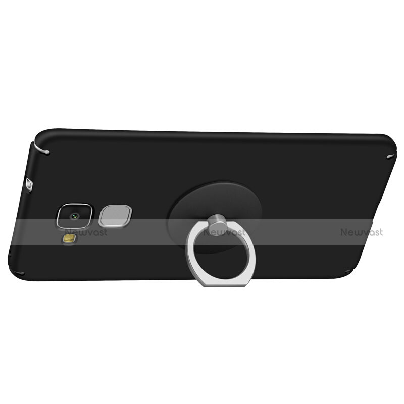 Hard Rigid Plastic Matte Finish Snap On Case with Finger Ring Stand for Huawei GR5 Mini Black