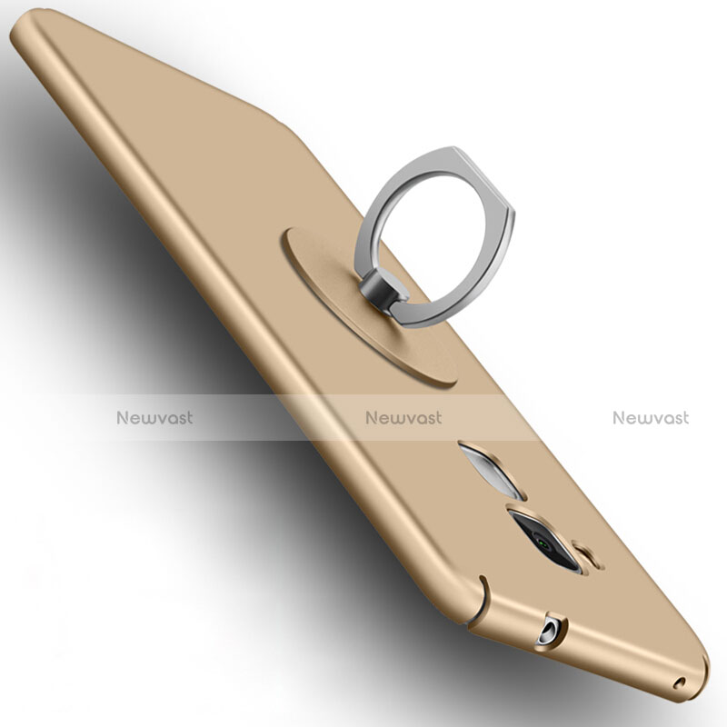 Hard Rigid Plastic Matte Finish Snap On Case with Finger Ring Stand for Huawei GR5 Mini Gold