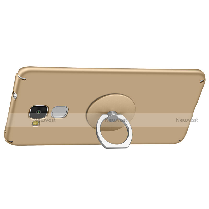 Hard Rigid Plastic Matte Finish Snap On Case with Finger Ring Stand for Huawei GR5 Mini Gold