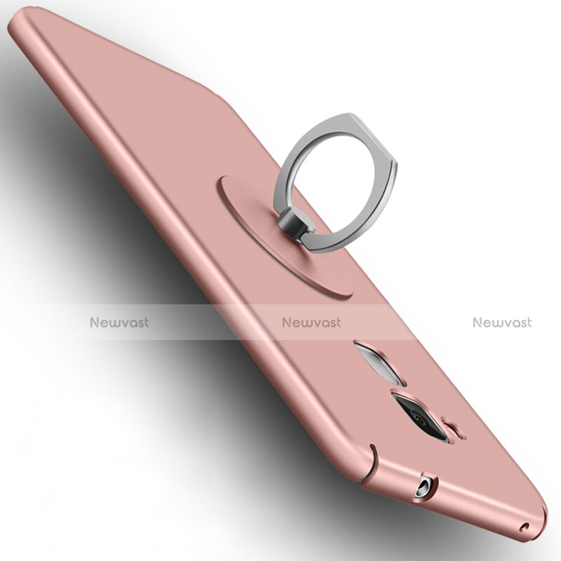 Hard Rigid Plastic Matte Finish Snap On Case with Finger Ring Stand for Huawei GR5 Mini Rose Gold