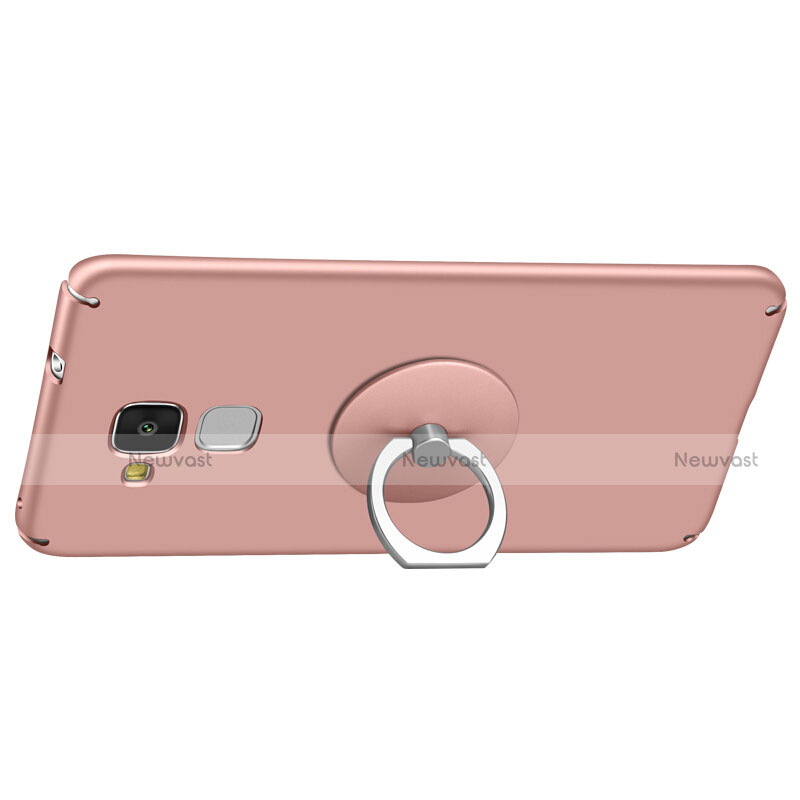 Hard Rigid Plastic Matte Finish Snap On Case with Finger Ring Stand for Huawei GR5 Mini Rose Gold