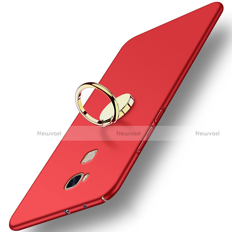 Hard Rigid Plastic Matte Finish Snap On Case with Finger Ring Stand for Huawei GR5 Red