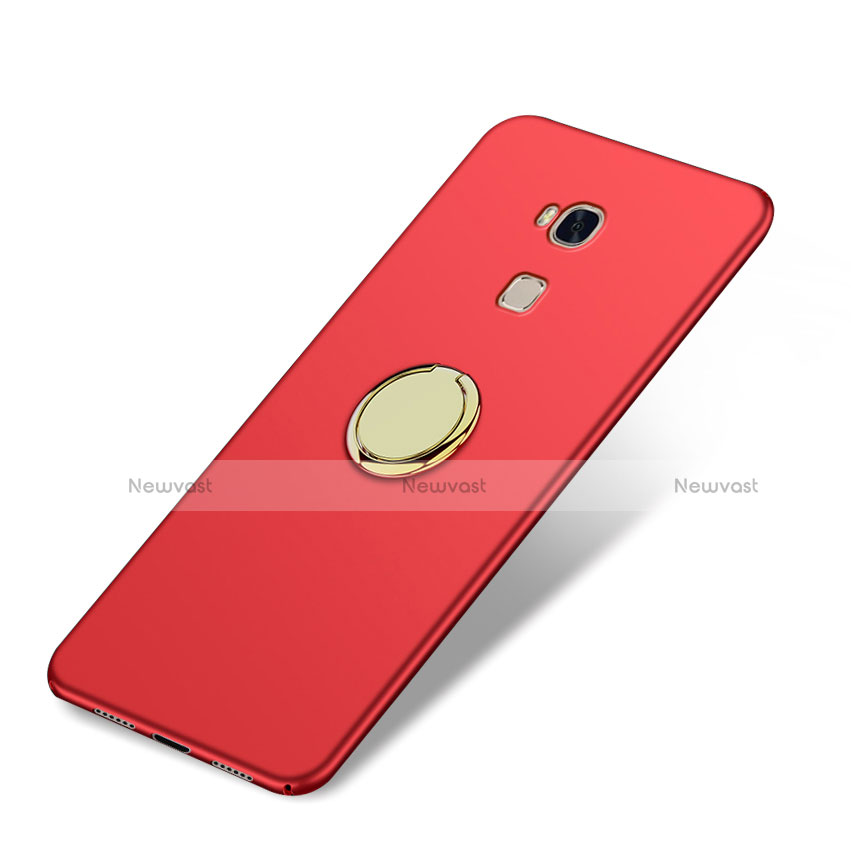 Hard Rigid Plastic Matte Finish Snap On Case with Finger Ring Stand for Huawei GR5 Red