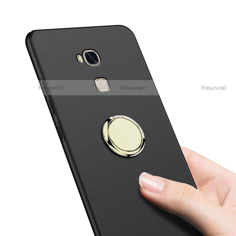 Hard Rigid Plastic Matte Finish Snap On Case with Finger Ring Stand for Huawei Honor 5X Black