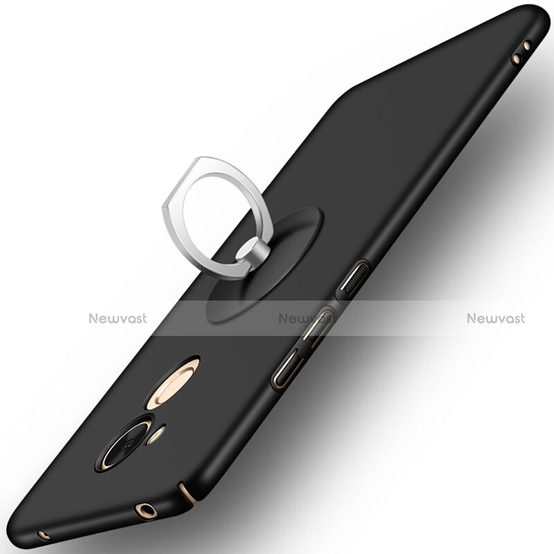 Hard Rigid Plastic Matte Finish Snap On Case with Finger Ring Stand for Huawei Honor 6C Pro Black