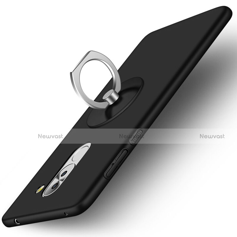 Hard Rigid Plastic Matte Finish Snap On Case with Finger Ring Stand for Huawei Honor 6X Pro Black