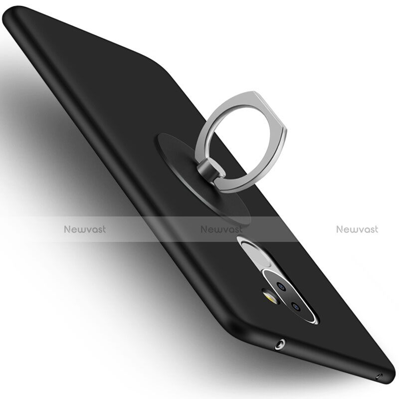 Hard Rigid Plastic Matte Finish Snap On Case with Finger Ring Stand for Huawei Honor 6X Pro Black