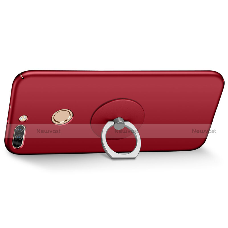 Hard Rigid Plastic Matte Finish Snap On Case with Finger Ring Stand for Huawei Honor 8 Pro Red