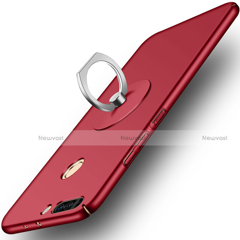 Hard Rigid Plastic Matte Finish Snap On Case with Finger Ring Stand for Huawei Honor 8 Pro Red
