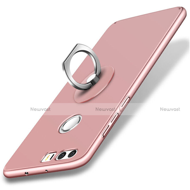 Hard Rigid Plastic Matte Finish Snap On Case with Finger Ring Stand for Huawei Honor 8 Rose Gold