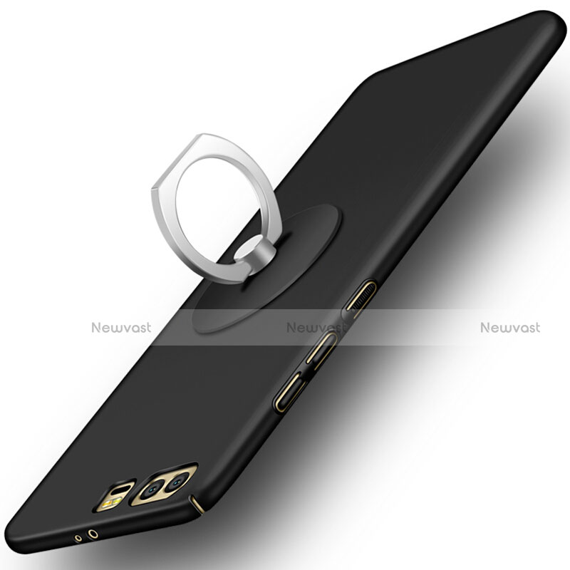 Hard Rigid Plastic Matte Finish Snap On Case with Finger Ring Stand for Huawei Honor 9 Premium Black