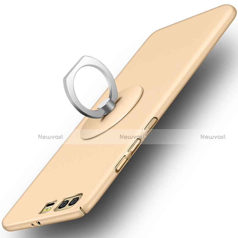 Hard Rigid Plastic Matte Finish Snap On Case with Finger Ring Stand for Huawei Honor 9 Premium Gold