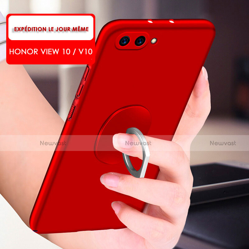 Hard Rigid Plastic Matte Finish Snap On Case with Finger Ring Stand for Huawei Honor V10 Red